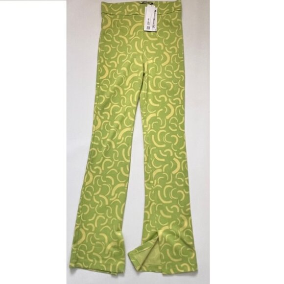ZARA - Lime Green and Yellow High Rise Flare Leg Pants size M - Picture 3 of 12